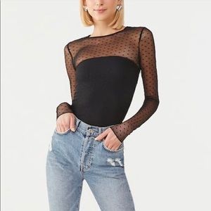 NEW F21 | Sheer Black Clip Dot Top